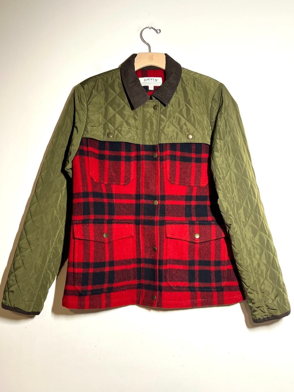 Orvis Women's EUC Olive Red Plaid Wool Quilted Ranch Field Full Zip Jacket M